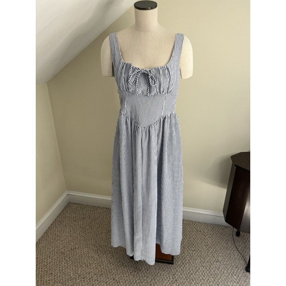 Sundress Blue White Babydoll Neckline SZ LG Summer Renaissance Corsette